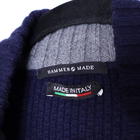 HAMMER MADE Wool Blend Zip Up Moss Stitch Sweater Navy Blue Mockneck Men's M - Picture 8 of 10